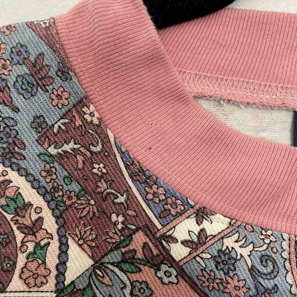 Vintage 90's Pink Patchwork Tapestry Fabric Print Top Sz Medium Made In USA - Picture 5 of 14